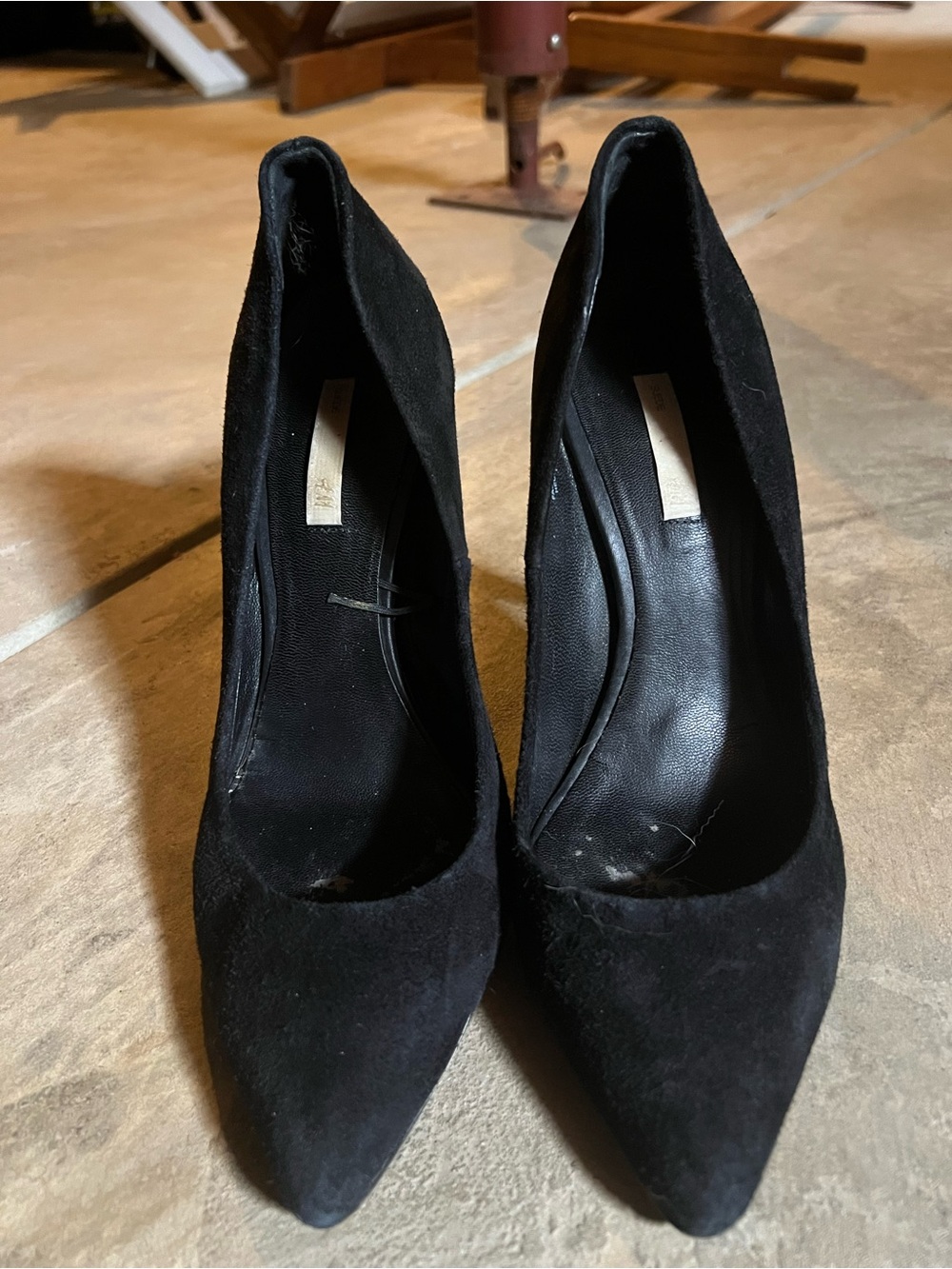H&M Black Suede Pointed-Toe High Heels